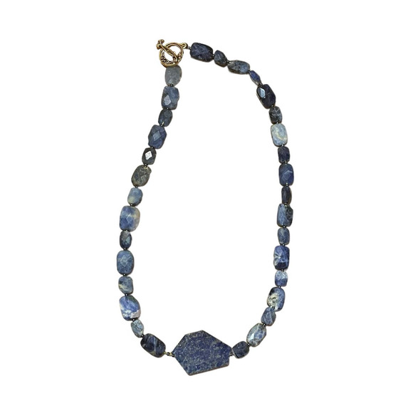 Blue Sodalite Statement Necklace Natural Stone Raw Rough Cut 19" Long - Picture 1 of 3